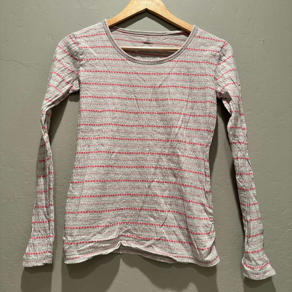 Talbots Gray Pink Striped Long Sleeve Scoop Neck T-Shirt Size‎ XS 100% Cotton